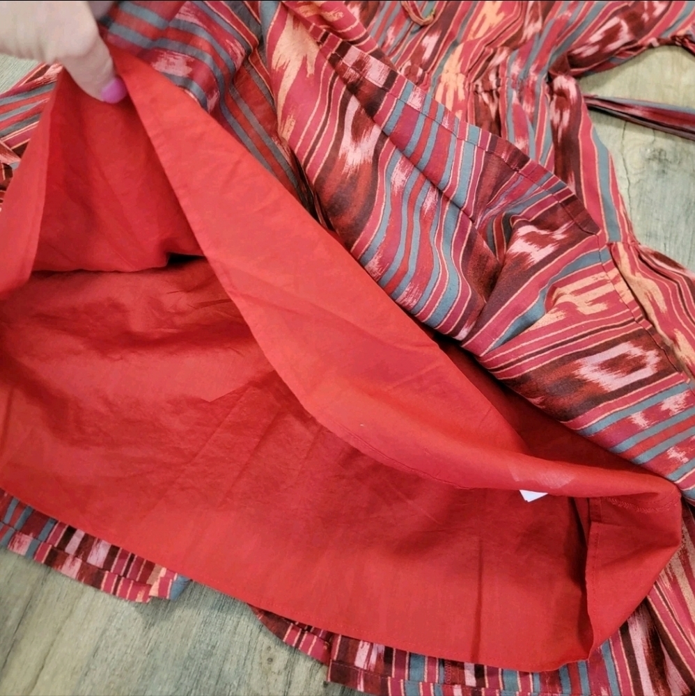 LAUREN Ralph Lauren Geo-Stripe Belted Cotton Voile Dress Red Women’s Size 16 NWT - Picture 8 of 16